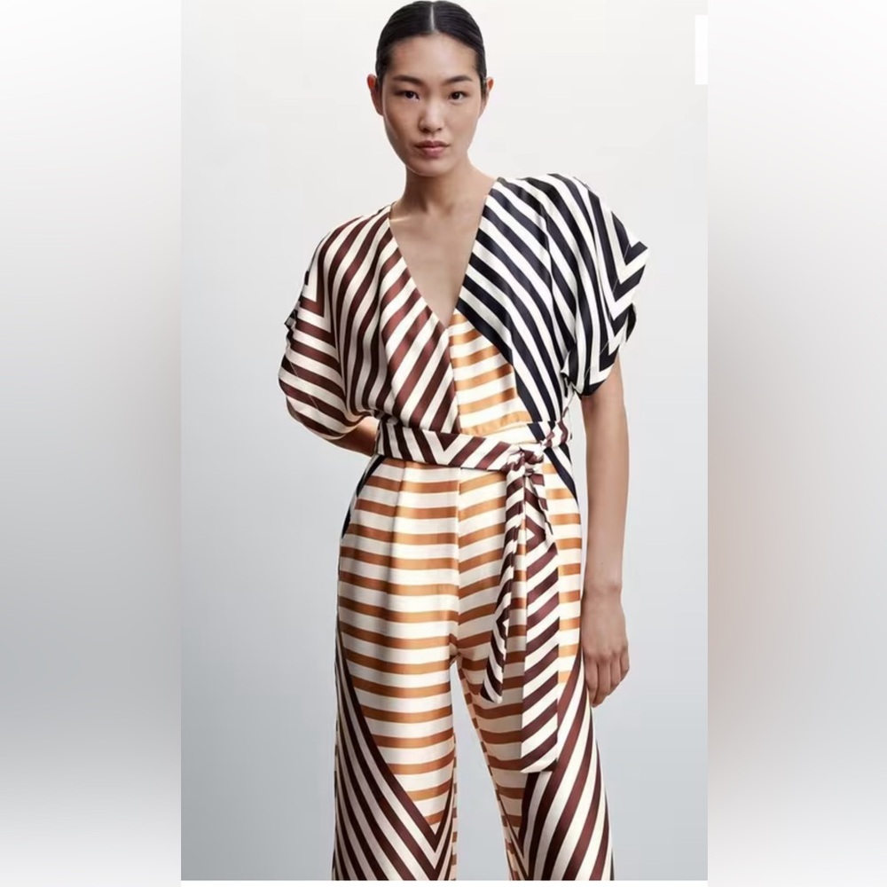 Mango Mari Striped Satin Jumpsuit one piece Size M